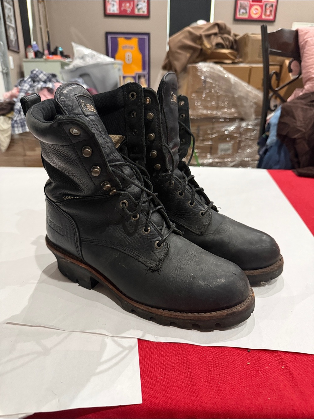 Rocky Black Leather Lace-Up Work Boots- steel toe